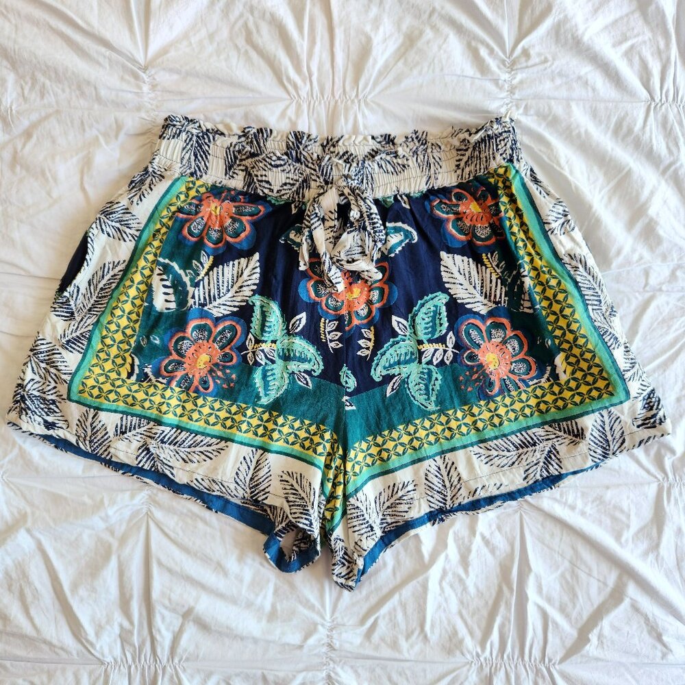 Blue Rain Francesca's M Rayon Tropical Shorts High-Rise Elastic Waist 3" Inseam